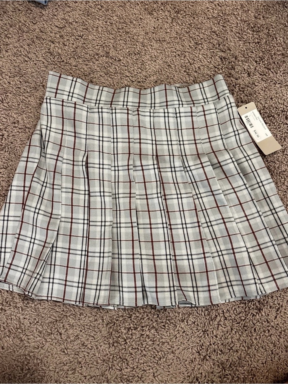 Lizard Thicket Plaid Pleated Mini Skirt - Gray with Maroon and Black